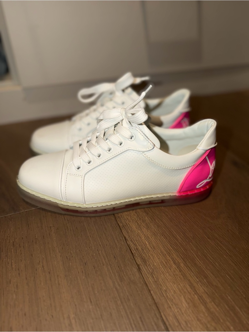 Authentic Christian Louboutin Sneakers with Pink Heel Accent